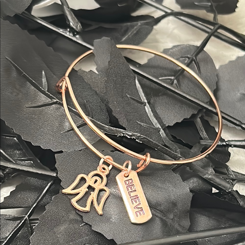 Rose Gold Angel Charm Bangle - Handmade